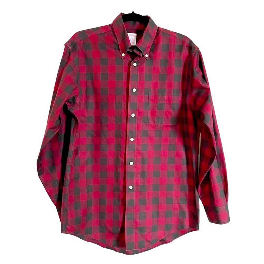 Brooks Brothers | S | red black buffalo check button down long small cotton